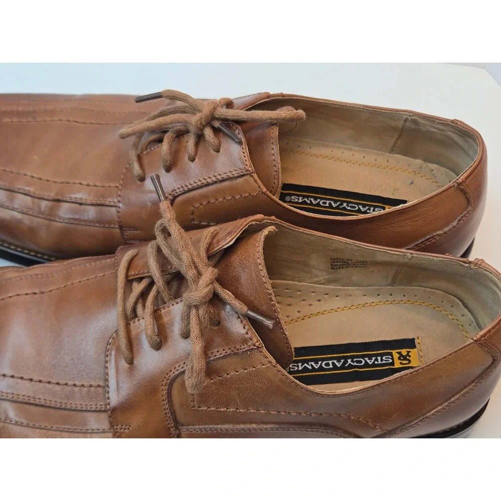 Stacy Adams‎ Mens 11 M Cognac Brown Leather Square Toe Bicycle Stitch Oxford